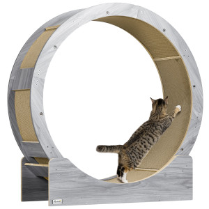 Pawhut Ruota per Gatti, Ruota per Gatti, 91 cm, con Freno, Tappetino grattabile, Gatto per un'esercitazione sana, Nocciola