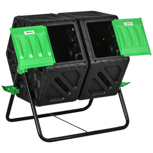 Outsunny Composteur da giardino bac à compost per rifiuti rotativo 360° doppia camera 130 L acciaio PP 67 x 60 x 77 cm nero