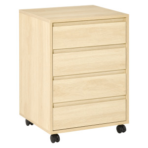 Homcom Mobiletto per ufficio con 4 cassetti scorrevoli in legno effetto legno chiaro su ruote