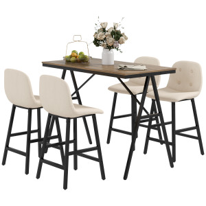 Homcom Set da Bar 5-Pezzi, Tavolo e 4 Sedie, Puntinatura, Imbottitura Spessa, Tessuto in Lino, Beige