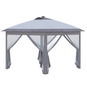 Outsunny Padiglione Pieghevole 3,3 x 3,3 m con Illuminazione a LED, Tendine in Rete, Borsa Trasporto, Grigio
