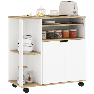 Homcom Carrello da Cucina con Spazio di Stoccaggio, Mobile, Ripiani Regolabili, per Cucina, Soggiorno, Sala da Pranzo, Bianco