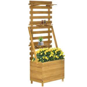 Outsunny Letto Rialzato con 3 Scaffali, con Supporto per Rampicanti, Resistente alle Intemperie, Legno Massello, 63 cm x 39 cm x 160 cm, Naturale