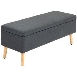 Homcom Panchina Imbottita con Spazio di Archiviazione, Cassapanca in Effetto Lino, Legno di Gomma, 110 x 39 x 45 cm, Grigio Scuro