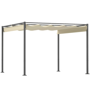 Outsunny Pergola da giardino con tetto retrattile, padiglione, baldacchino per ombra, 3 x 3 m, Beige   Aosom Italy