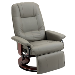 Homcom Poltrona relax reclinabile poggiapiedi regolabile girevole 360° struttura in legno rivestimento sintetico grigio