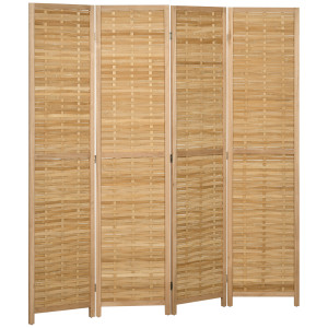 Homcom Paravento in legno separatore di ambienti divisorio pieghevole 4 pannelli in bambù 160 x 170 cm naturale chiaro