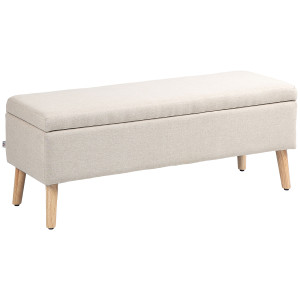 Homcom Panca contenitore imbottita aspetto lino per camera da letto, ingresso, soggiorno, carico 220 Kg, 110 x 39 x 45 cm, beige