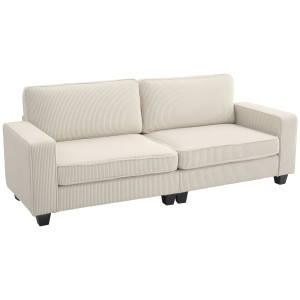 Homcom Divano a 3 Posti con Rivestimento in Velluto, Divano da Soggiorno con Anima a Molle, fino a 400 kg, 227 x 84 x 87 cm, Bianco crema