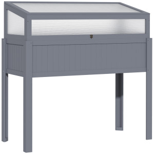 Outsunny Letto Rialzato in Legno con Serra 2-in-1 Frangivento Frangivista Orto Erbe Vaso da Giardino Balcone e Terrazza Policarbonato Grigio 120 x 54