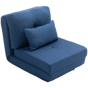 Homcom Poltrona letto divano letto trasformabile poltrona 1 posto con 1 cuscino con schienale regolabile, blu scuro