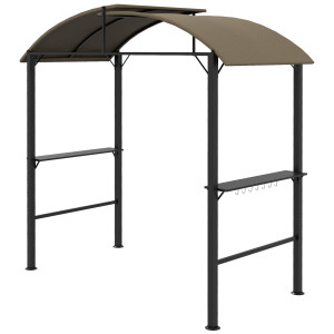 Outsunny Gazebo per Barbecue, 2 Ripiani Laterali, Ganci, Telaio in Acciaio, 1,1 x 2,3m, Kaki