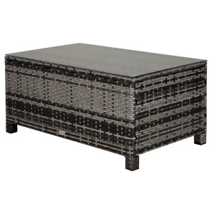 Outsunny Tavolino da Giardino con Piano in Vetro temperato 5 mm rattan intrecciato 85 x 50 x 39cm Max. 70 kg grigio