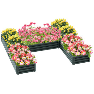 Outsunny Fioriera quadrata da giardino in acciaio modulare set di 5 fioriere per verdure, piante, fiori, verde
