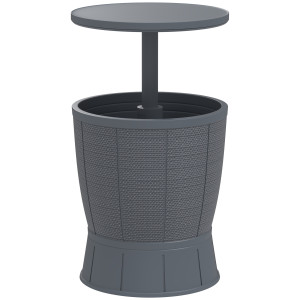 Outsunny Tavolo a glaciere 3 in 1, tavolo da cocktail con secchio per ghiaccio, piano telescopico per giardino, Ø 49 x 58-84 cm, grigio