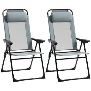 Outsunny Set di 2 sedie da giardino set basic di 2 sedie pieghevoli sedia da campeggio con braccioli schienale regolabile in 5 posizioni