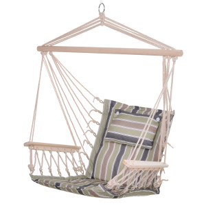 Outsunny Sedia Sospesa amaca da Viaggio Traspirante Portatile dim. 100L x 49l x 106H cm Cotone macramè Poliestere Multicolore a righe