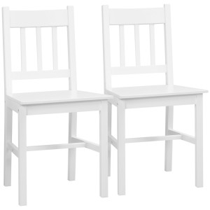 Homcom Set di 2 sedie da pranzo in legno massiccio sedia da cucina schienale a doghe stile casa di campagna bianco
