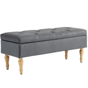Homcom Panchina contenitore 2 in 1 panchina in velluto con coperchio a molla trapuntato e piedi in legno, grigio scuro