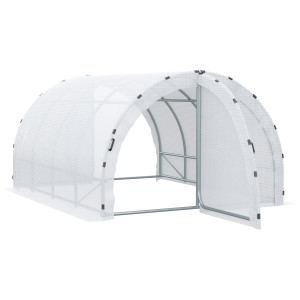 Outsunny Serra da Giardino Tunnel Superficie Terra 12 m² 4L x 3l x 2H m Struttura Tubolare Rinforzata 25 mm Doppia Porta con maniglie Bianco