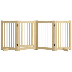 Pawhut Cancelletto per Cani Autonomo, 4 Pannelli, Flessibile, Legno di Pino, 204L x 36P x 75H cm, Legno naturale