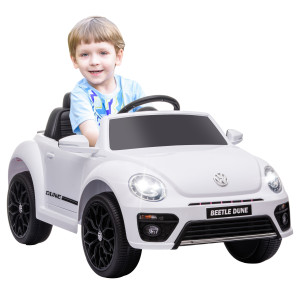 Aiyaplay Auto elettrica per bambini VW Maggiolino, 3-5 km/h, con telecomando e musica, Bianco