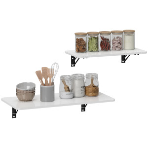 Homcom Lot de 2 tavoli pieghevoli murali, tavolo pieghevole murale in legno, per cucina, sala da pranzo, ufficio, bianco lucido