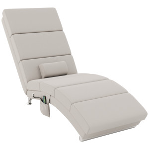 Homcom Poltrona relax chaise longue massaggiante e riscaldante con telecomando e cuscino, in tessuto effetto lino, crema