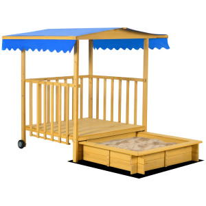 Outsunny Sandbox con casa da gioco Sandbox con tetto, 133 x 129 x 137,5 cm, Legno + Blu