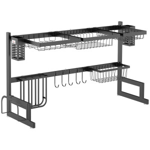 Homcom Asciugatrice a piatti a 2 livelli supporto per coltelli per tagliere 93 x 30 x 52,5 cm acciaio nero