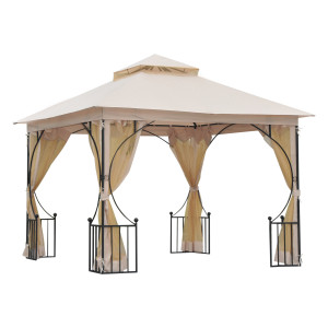 Outsunny Gazebo da Giardino in Metallo con Tettuccio e Pareti in Poliestere, 3x3 m, Beige   Aosom Italy