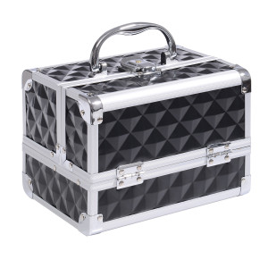 Homcom Valigia per il trucco stoccaggio a 3 livelli con specchio bloccabile con 2 chiavi dim. 20L x 15l x 15H cm nero