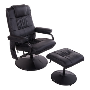 Homcom Poltrona Massaggiante e Relax con Poggiapiedi elettrico girevole inclinabile con rivestimento in similpelle Nero