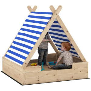 Aiyaplay Sabbiera per bambini, Sandkasten con tetto a tenda resistente alle intemperie, per 3 bambini di età 3-6 anni, 120 x 120 x 126,5 cm