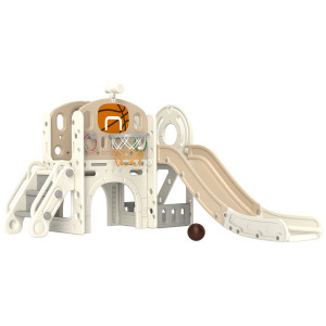 Aiyaplay Struttura di gioco per bambini, scivolo 7 in 1, parco giochi interno con spazio di archiviazione e tunnel rampicante, 186x153x111 cm, Bianco