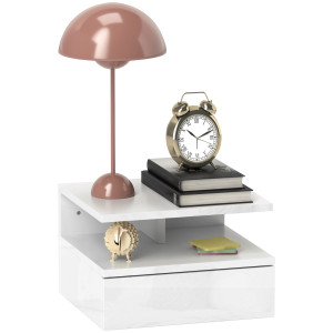 Homcom Comodino Sospeso per Camera da Letto con Cassetto e Ripiano Aperto in Legno, 35x32x22.5 cm, Bianco