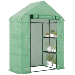 Outsunny Serra da Giardino con 4 Ripiani e Copertura in PE, Porta avvolgibile con Cerniera, Struttura in acciaio, 141x72x191cm, Verde   Aosom Italy