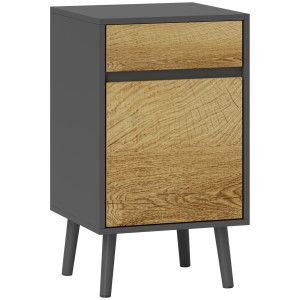 Homcom Comodino con Cassetto e Armadietto Moderno Senza Maniglie, 40x39x69 cm, Grigio Scuro e Legno   Aosom Italy