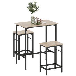 Homcom Arredamento Bar 3 Pezzi con Tavolo da Cucina e 2 Sgabelli da Bar in Legno e Acciaio, color Legno e Nero   Aosom Italy