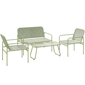 Outsunny Salotto da Esterno in Rattan PE con Divanetto, 2 Poltroncine e Tavolino con Piano in Vetro, Verde   Aosom Italy