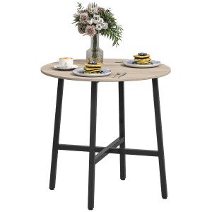 Homcom Tavolo da Pranzo Rotondo e Industriale per 2 Persone, in Legno e Acciaio, Ø80x75 cm, Nero e color Legno   Aosom Italy