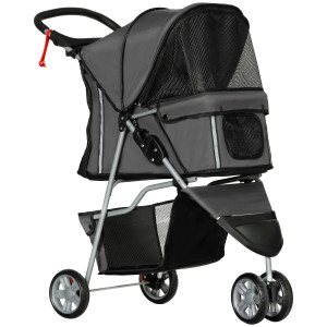 Pawhut Passeggino Pieghevole per Cani con Portabicchieri e Cestino, Carrello in Acciaio e Poliestere, 75x45x97 cm, Grigio Carbone   Aosom Italy