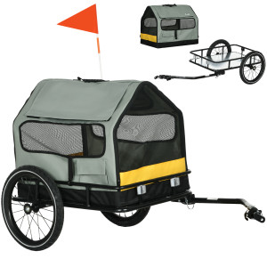 Pawhut Rimorchio per Cani 3 in 1 con Casetta Rimovibile e Bandierina per Cani Taglia Piccola, Grigio Aosom