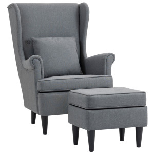 Homcom Poltrona per Salotto in Tessuto con Pouf Poggiapiedi, Schienale Alto e Cuscino, 75x83x104 cm, Grigio   Aosom Italy