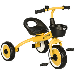 Aiyaplay Triciclo per Bambini da 2-5 Anni con Seduta Regolabile e Campanello, 70.5x50x58cm, Giallo   Aosom Italy
