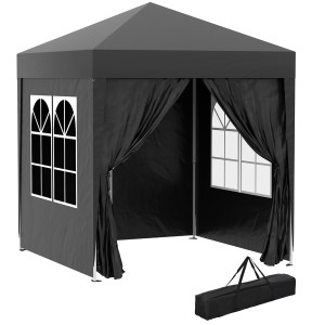 Outsunny Gazebo Pieghevole, 4 pareti rimovibili, 2 finestre, Telaio in metallo, 2 x 2m, Nero   Aosom Italy