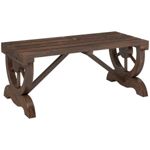 Outsunny Panca a 2 Posti da Esterno in Legno di Abete con Effetto Bruciato (98x50x39.5cm) Gambe con Design a Ruota(Ø41cm) Aosom
