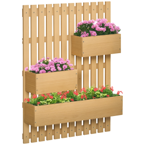 Outsunny Fioriera Verticale a doghe da Esterno con 3 Vasi Rimovibili in Legno, 60x16x80cm, Color legno   Aosom Italy