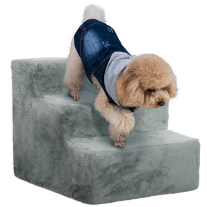 Pawhut Scala per cani a 3 gradini scala per gatti scala antid..escaliers dla ..45 x 35 x 35 cm grigio chiaro   Aosom Italy