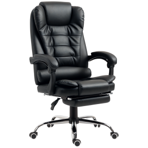 Homcom Sedia da Ufficio ad Altezza Regolabile con Schienale Reclinabile e Poggiapiedi, 64.5x69x117-127 cm, Nero Aosom